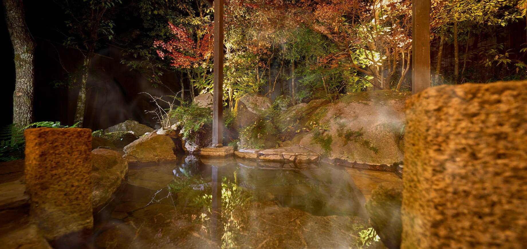 由布岳望み、 温泉に浸る、 非日常を独り占め